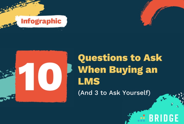 10 Questions to Ask When Buying an LMS (and 3 to ask yourself) - Infographic feature image